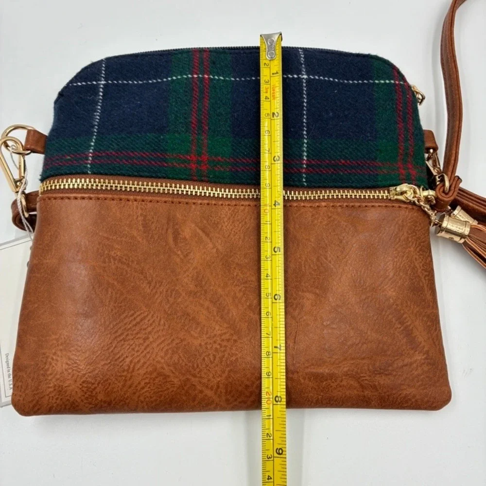 Jenco Handbag PETA Approved Vegan Crossbody Bag Blue Green Tassel Gold Tone‎ 9x8